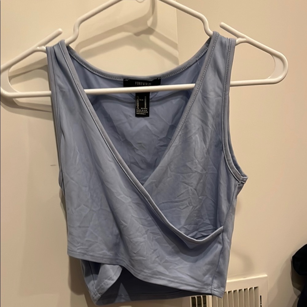 Forever 21 Blue Sleeveless Wrap Crop Tank